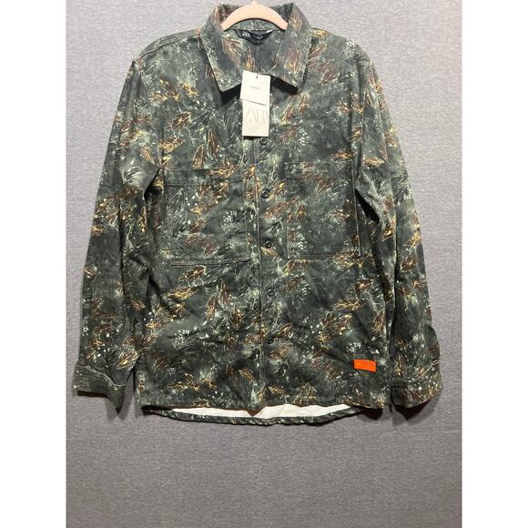 ZARA Mens Camouflage Outdoors Denimwear Button Down Long Sleeve Overshirt Size M - Picture 1 of 9